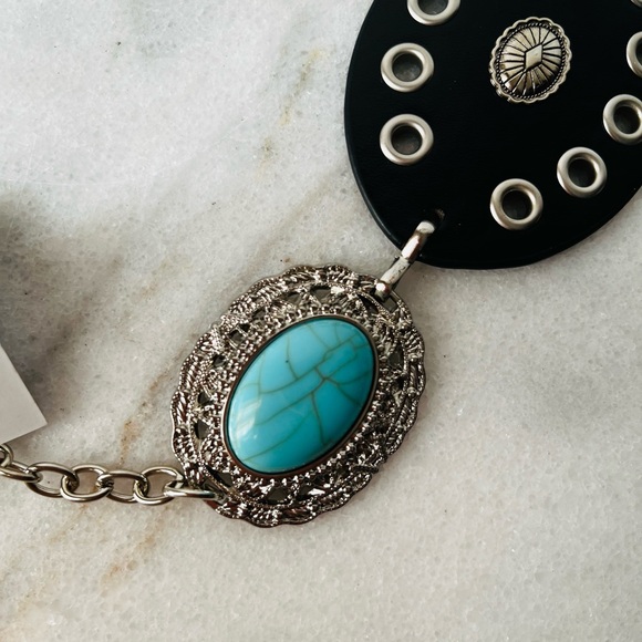 Haute Hippie Black and Silver belt with Turquoise Accents - Picture 6 of 9